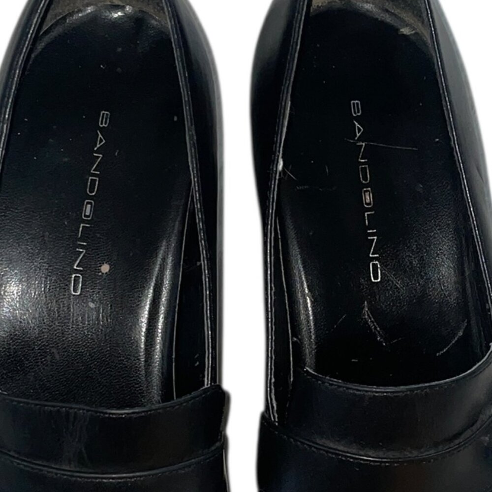 Vintage 90s‎ Bandolino Black Leather Block Heel Wide Square Toe Loafers 8.5 - Picture 5 of 11